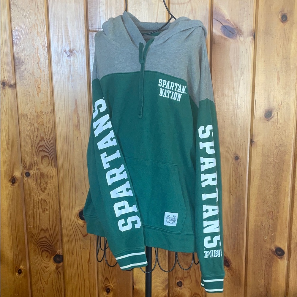 PINK Victoria's Secret Green Hoodie Spartan nation hoodie small sports classic
